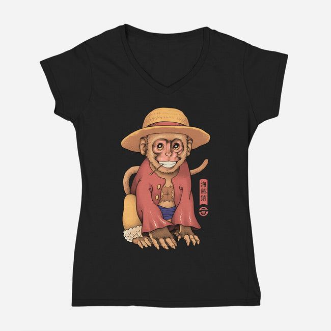 Monkey Pirate King-Womens-V-Neck-Tee-vp021