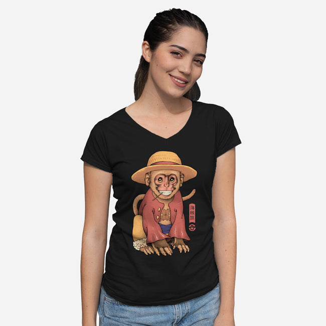 Monkey Pirate King-Womens-V-Neck-Tee-vp021