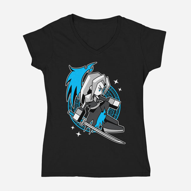 White Long Hair Boy-Womens-V-Neck-Tee-GoblinTengu