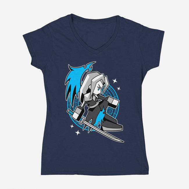 White Long Hair Boy-Womens-V-Neck-Tee-GoblinTengu