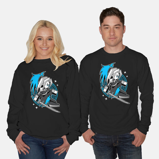 White Long Hair Boy-Unisex-Crew Neck-Sweatshirt-GoblinTengu