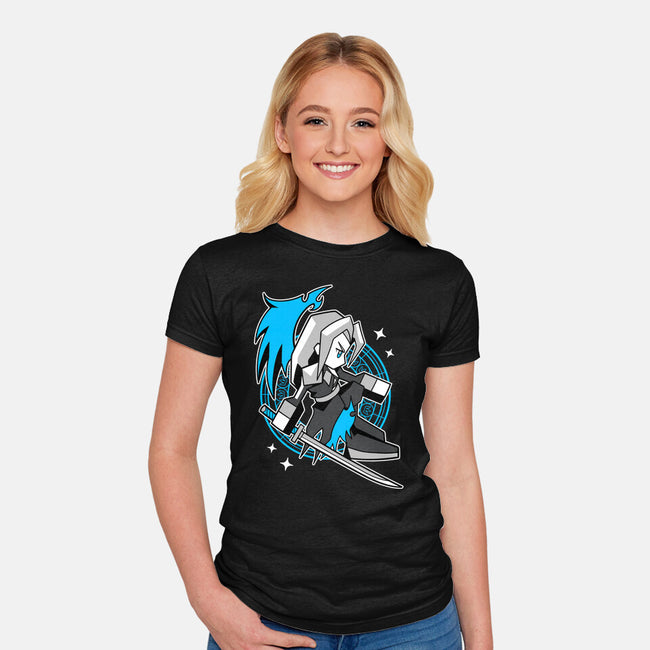 White Long Hair Boy-Womens-Fitted-Tee-GoblinTengu
