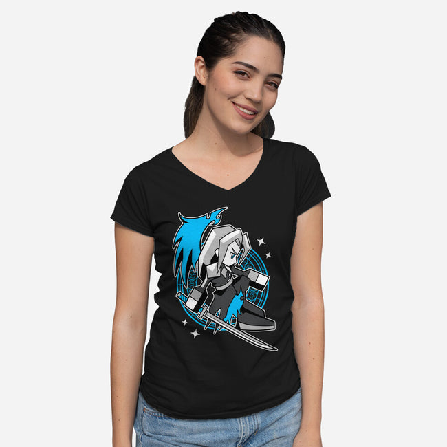 White Long Hair Boy-Womens-V-Neck-Tee-GoblinTengu
