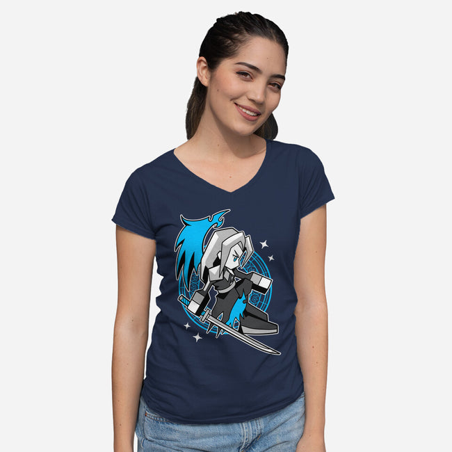 White Long Hair Boy-Womens-V-Neck-Tee-GoblinTengu