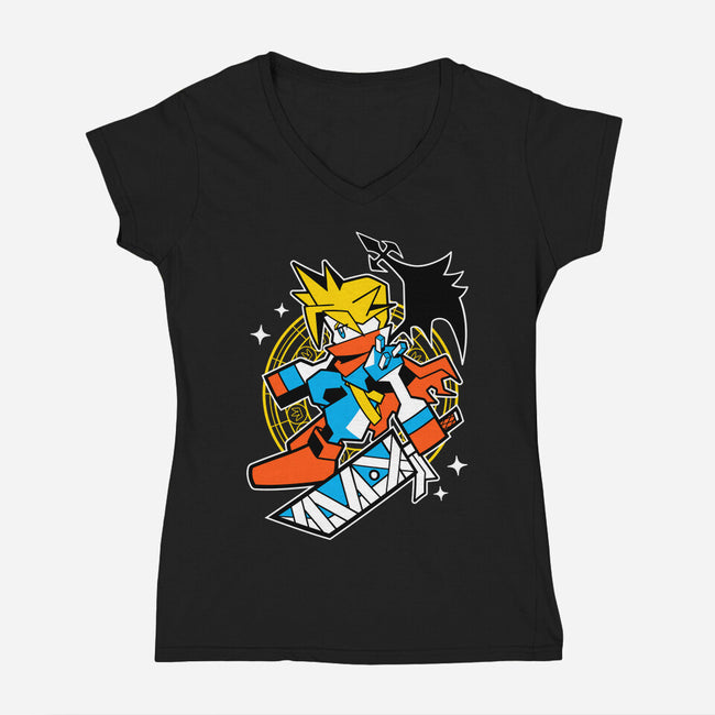 Yellow Warrior-Womens-V-Neck-Tee-GoblinTengu