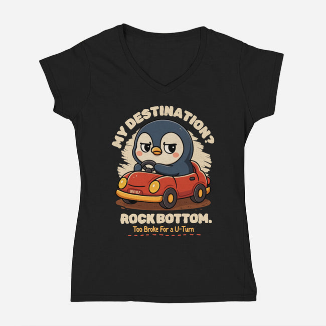 Rock Bottom Penguin-Womens-V-Neck-Tee-Trendlory
