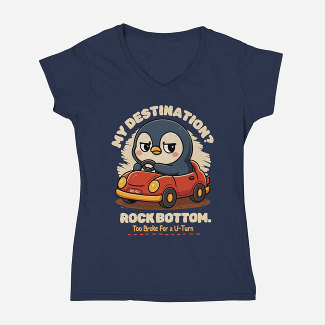 Rock Bottom Penguin-Womens-V-Neck-Tee-Trendlory