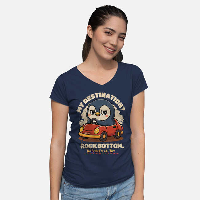 Rock Bottom Penguin-Womens-V-Neck-Tee-Trendlory