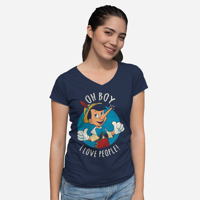 Oh Boy I Love People-Womens-V-Neck-Tee-grevalra