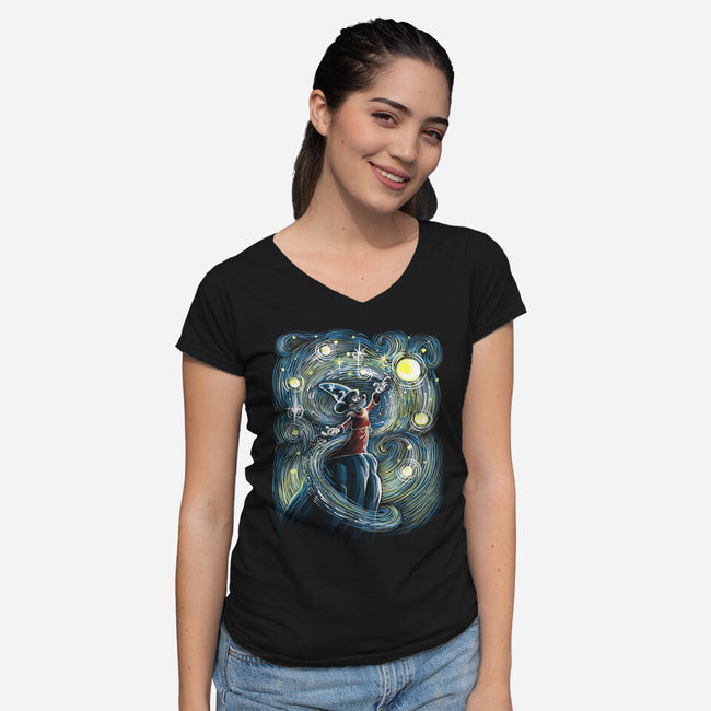 Starry Magic-Womens-V-Neck-Tee-zascanauta