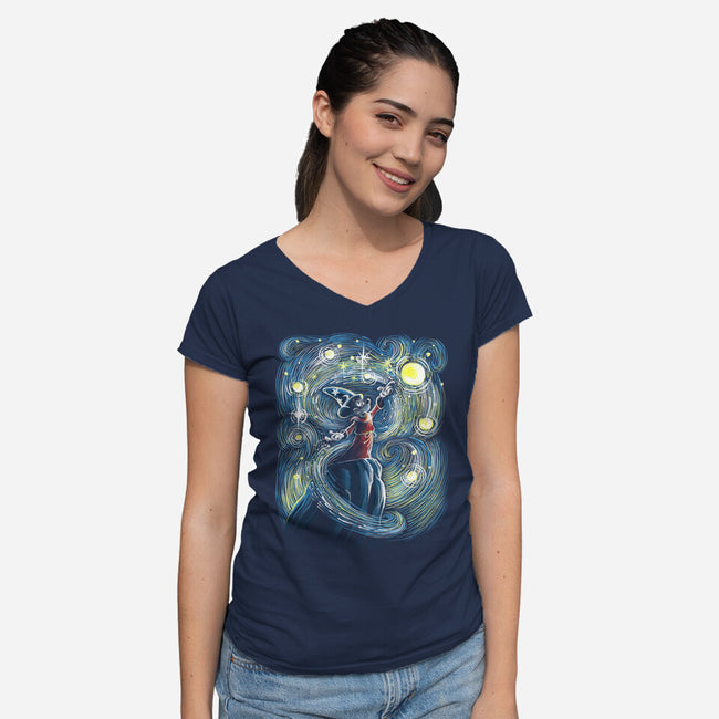 Starry Magic-Womens-V-Neck-Tee-zascanauta