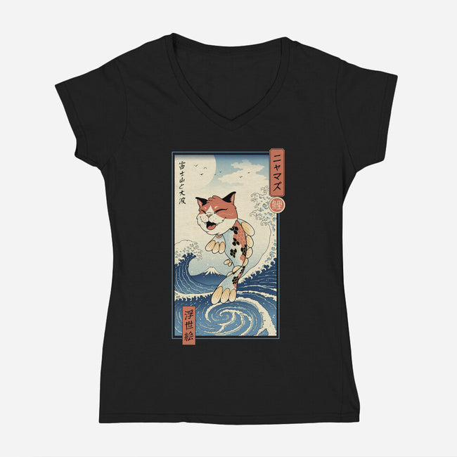 Cat Fish Ukiyo-e-Womens-V-Neck-Tee-vp021