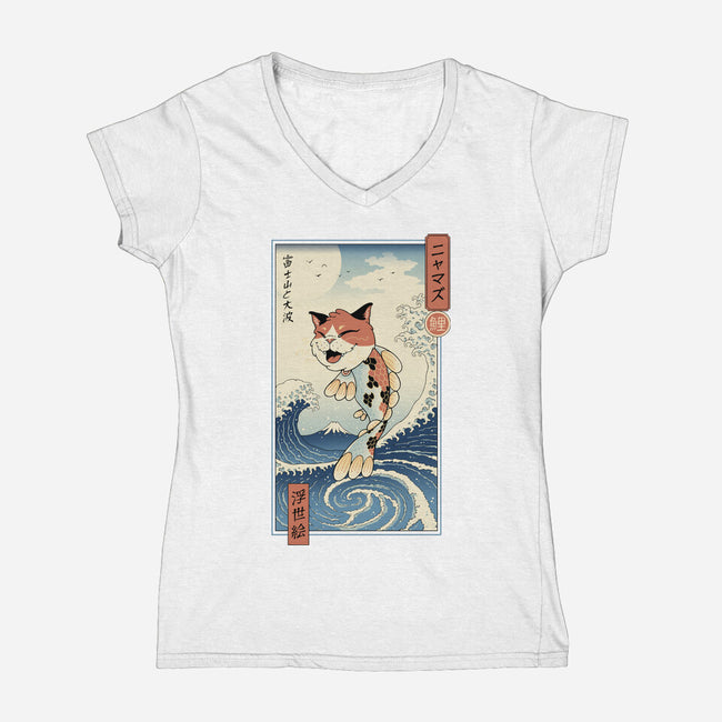 Cat Fish Ukiyo-e-Womens-V-Neck-Tee-vp021