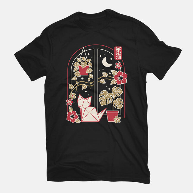 Origami Cat At Window-Womens-Basic-Tee-NemiMakeit