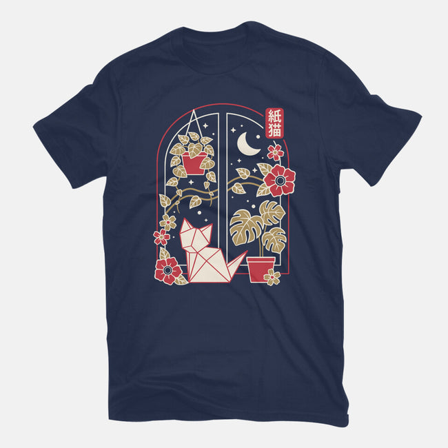 Origami Cat At Window-Mens-Heavyweight-Tee-NemiMakeit