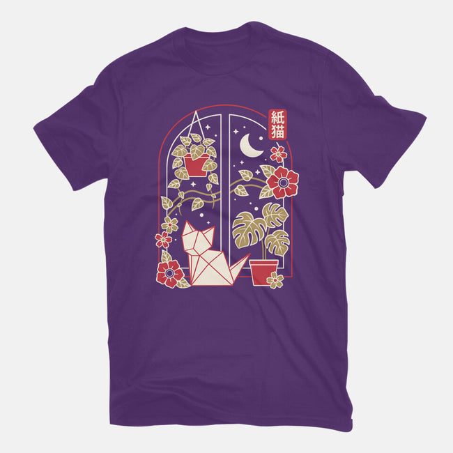Origami Cat At Window-Womens-Basic-Tee-NemiMakeit