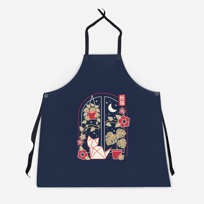 Origami Cat At Window-Unisex-Kitchen-Apron-NemiMakeit