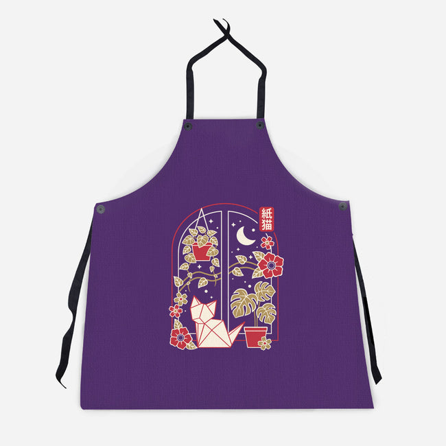 Origami Cat At Window-Unisex-Kitchen-Apron-NemiMakeit