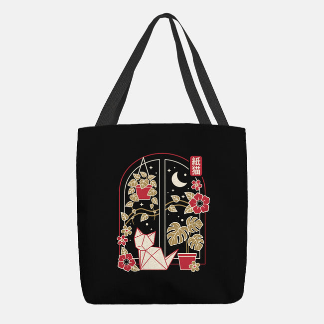 Origami Cat At Window-None-Basic Tote-Bag-NemiMakeit