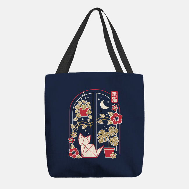 Origami Cat At Window-None-Basic Tote-Bag-NemiMakeit