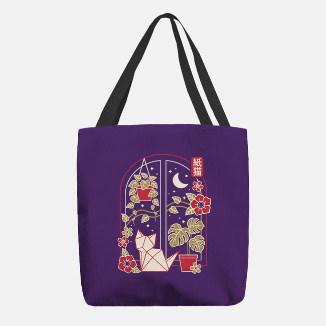 Origami Cat At Window-None-Basic Tote-Bag-NemiMakeit