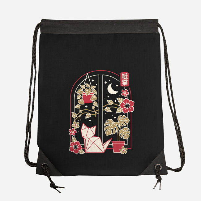 Origami Cat At Window-None-Drawstring-Bag-NemiMakeit