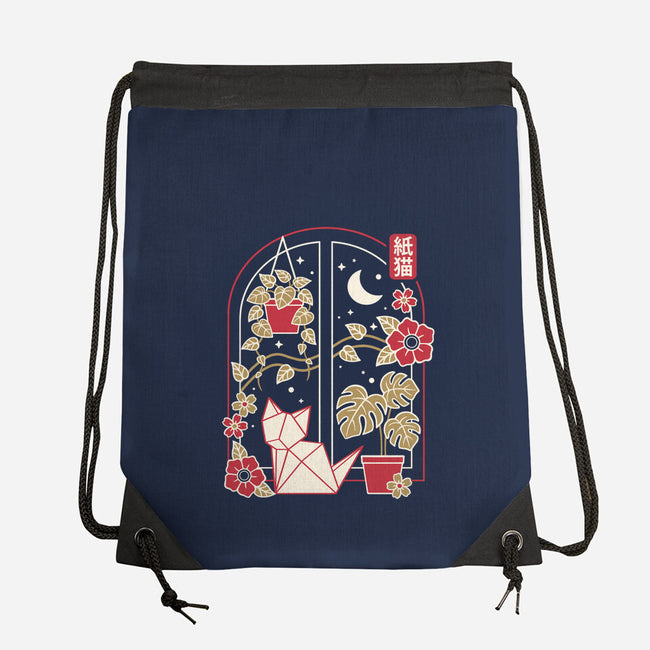 Origami Cat At Window-None-Drawstring-Bag-NemiMakeit