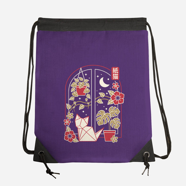Origami Cat At Window-None-Drawstring-Bag-NemiMakeit