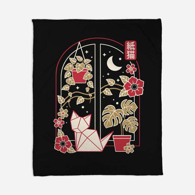 Origami Cat At Window-None-Fleece-Blanket-NemiMakeit