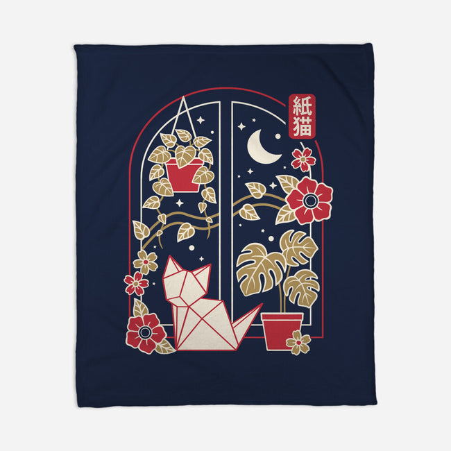 Origami Cat At Window-None-Fleece-Blanket-NemiMakeit