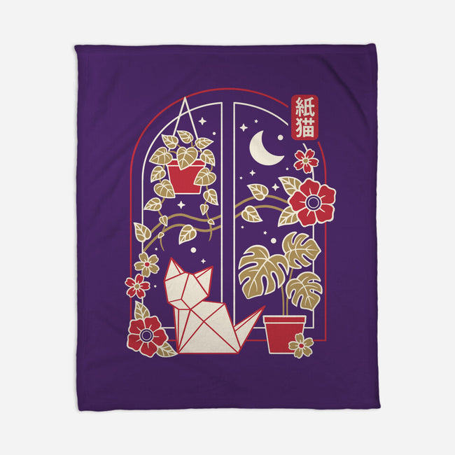 Origami Cat At Window-None-Fleece-Blanket-NemiMakeit