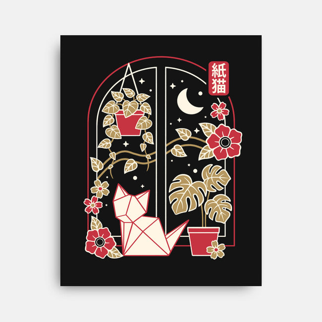 Origami Cat At Window-None-Stretched-Canvas-NemiMakeit