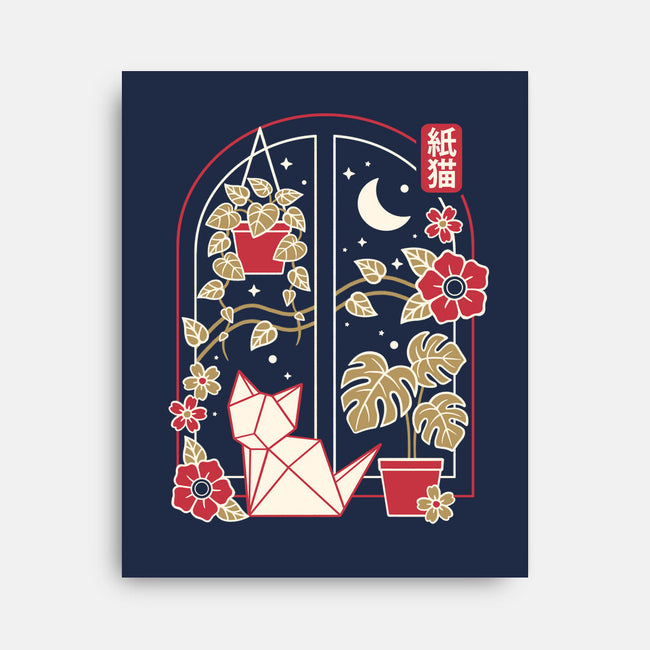 Origami Cat At Window-None-Stretched-Canvas-NemiMakeit