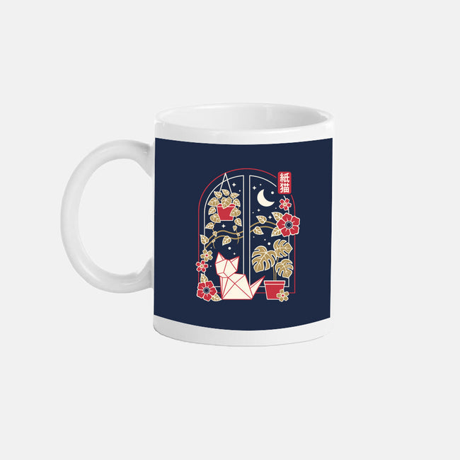 Origami Cat At Window-None-Mug-Drinkware-NemiMakeit