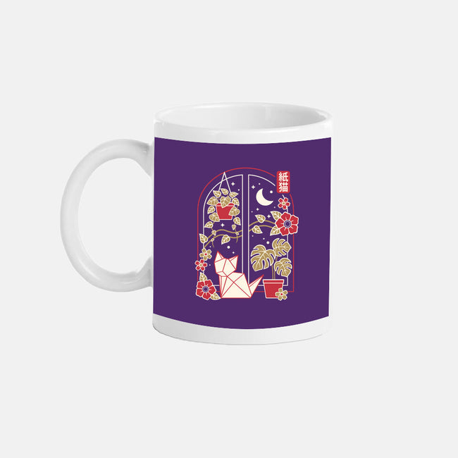 Origami Cat At Window-None-Mug-Drinkware-NemiMakeit