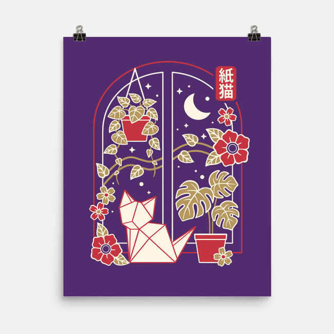 Origami Cat At Window-None-Matte-Poster-NemiMakeit