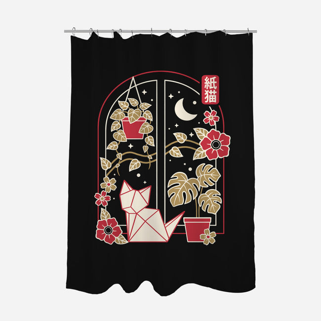 Origami Cat At Window-None-Polyester-Shower Curtain-NemiMakeit