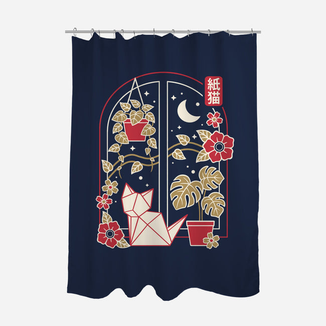 Origami Cat At Window-None-Polyester-Shower Curtain-NemiMakeit