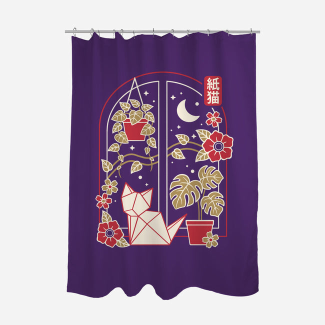 Origami Cat At Window-None-Polyester-Shower Curtain-NemiMakeit