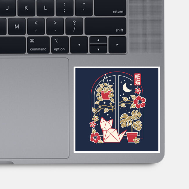 Origami Cat At Window-None-Glossy-Sticker-NemiMakeit