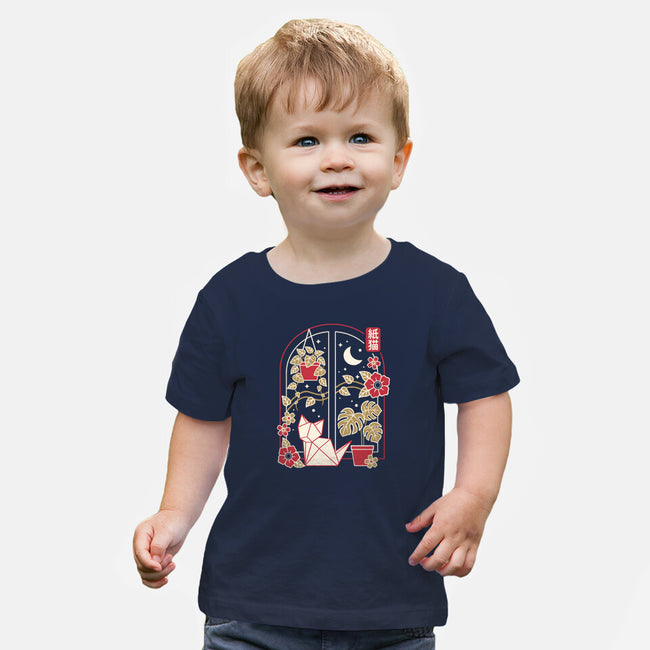 Origami Cat At Window-Baby-Basic-Tee-NemiMakeit