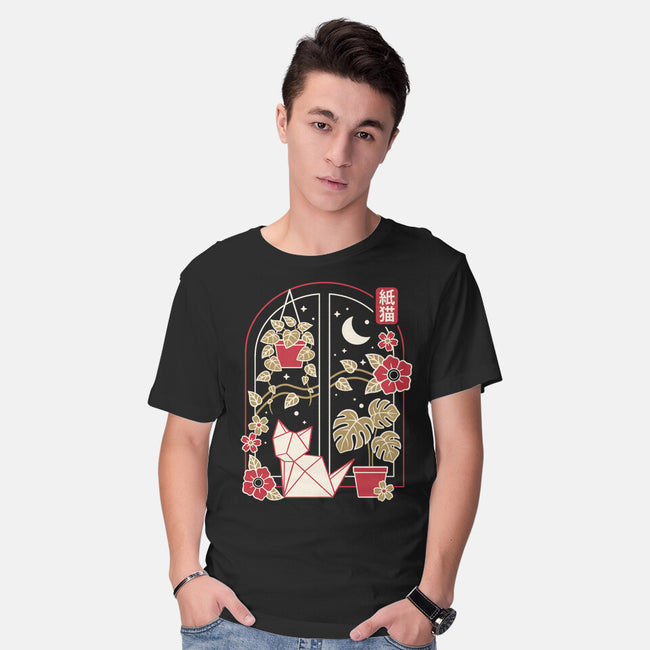 Origami Cat At Window-Mens-Basic-Tee-NemiMakeit