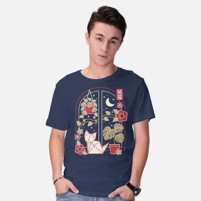 Origami Cat At Window-Mens-Basic-Tee-NemiMakeit