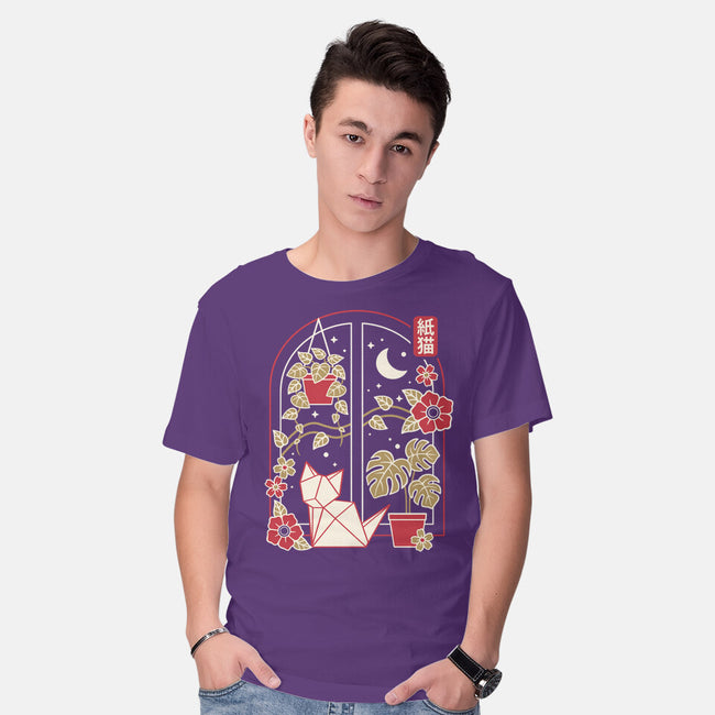 Origami Cat At Window-Mens-Basic-Tee-NemiMakeit
