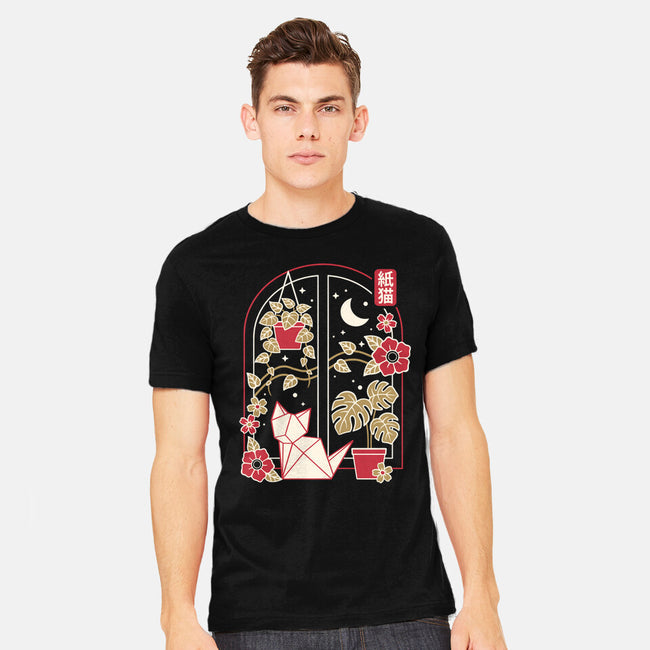Origami Cat At Window-Mens-Heavyweight-Tee-NemiMakeit