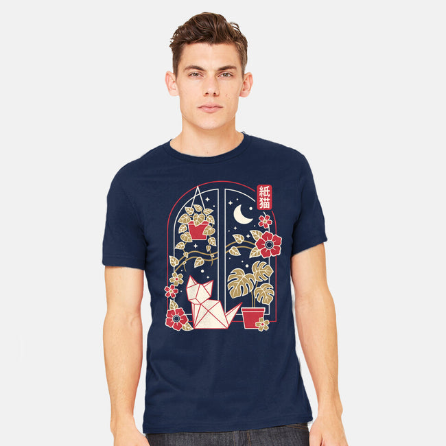 Origami Cat At Window-Mens-Heavyweight-Tee-NemiMakeit