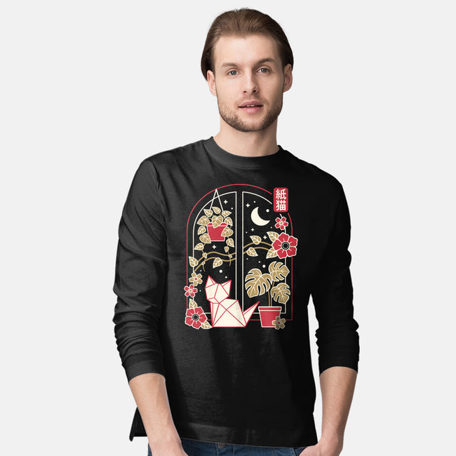 Origami Cat At Window-Mens-Long Sleeved-Tee-NemiMakeit