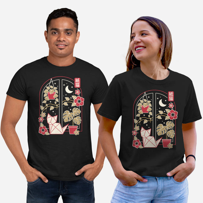 Origami Cat At Window-Unisex-Basic-Tee-NemiMakeit