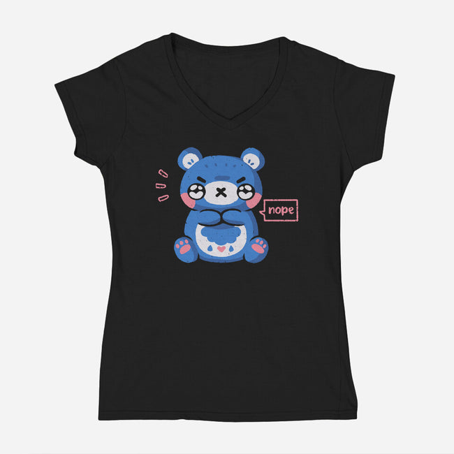 Grumpy Bear Says Nope-Womens-V-Neck-Tee-xMorfina