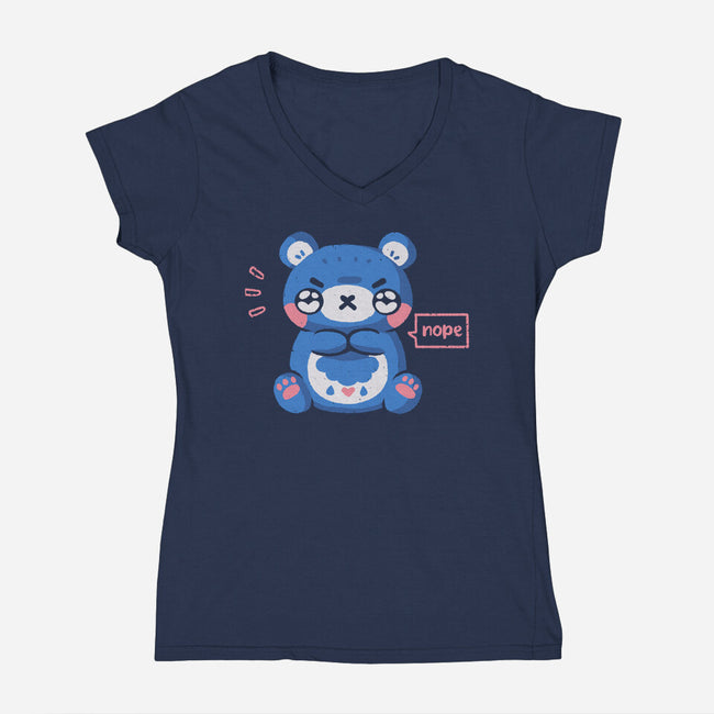 Grumpy Bear Says Nope-Womens-V-Neck-Tee-xMorfina